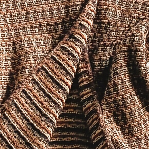 DARK GOLD, BLACK, BROWN CARDIGAN SWEATER W/SHELL BUTTONS, COTTON BLEND. SM, MED - Picture 4 of 5